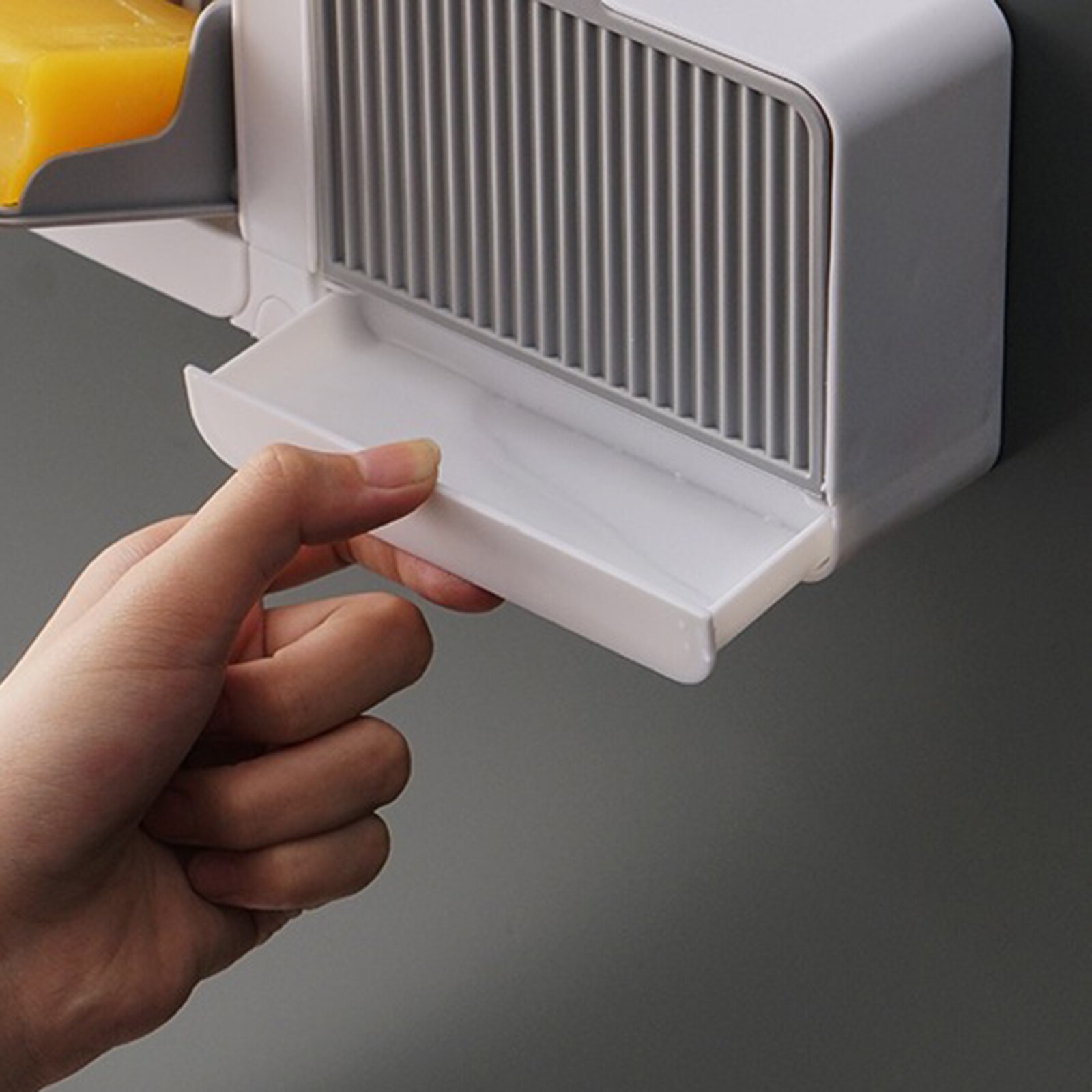 Wall Mounted Soap Box With Lid Single / Double Grids Soap Draining Rack Bathroom Soap Holder Container