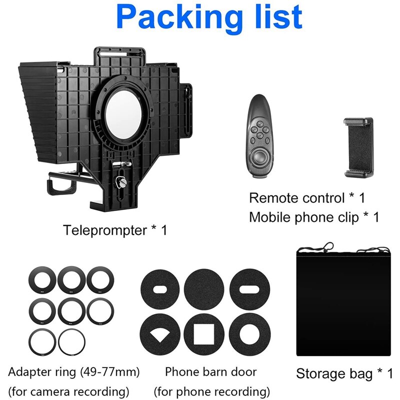 Portable Teleprompter With Remote Control, Suitable For Ipad, Camera, Video Recording, Smartphone Teleprompter Devices