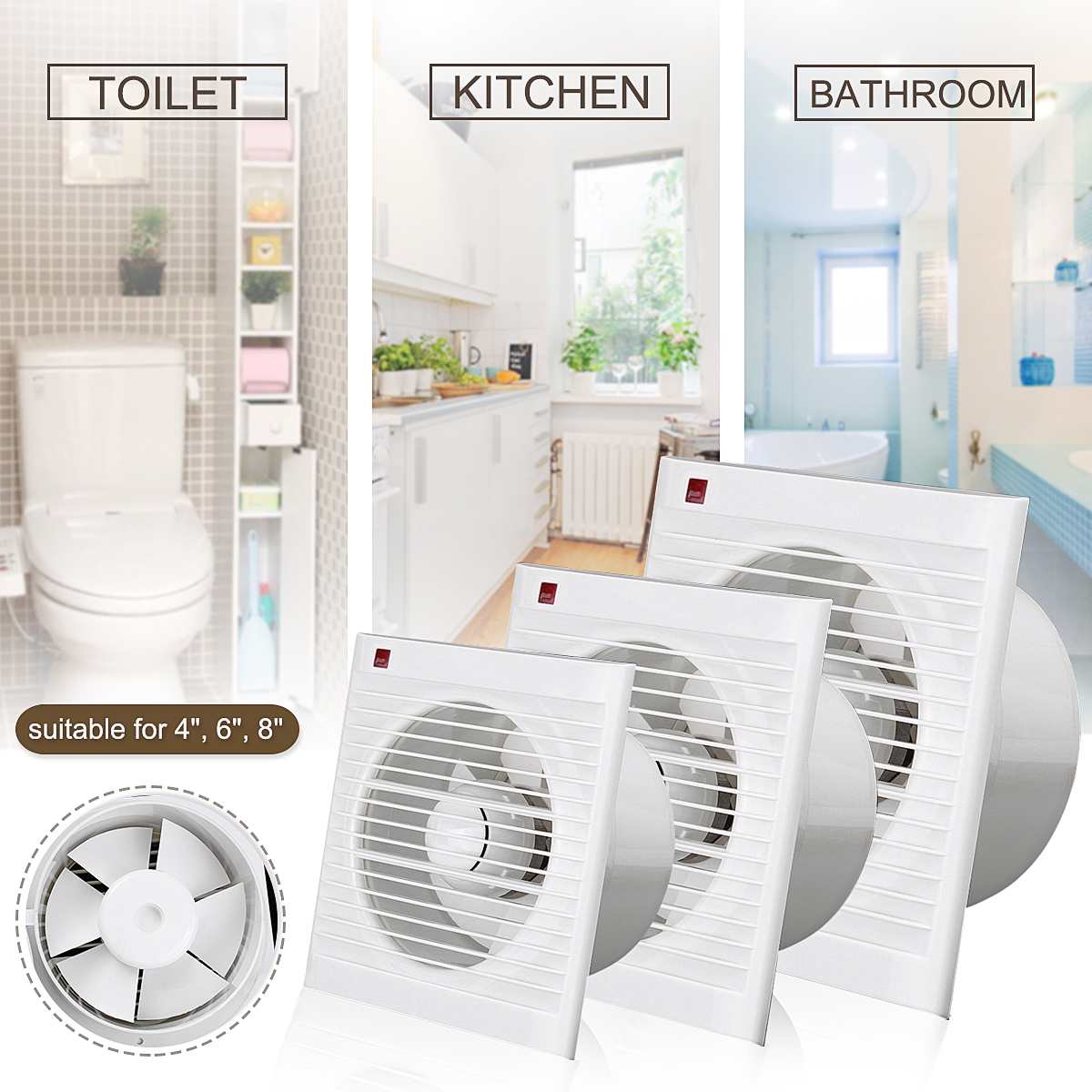 4 Inch 6 Inch 8 Inch Waterproof Mute Bathroom Extractor Exhaust Fan Window for Kitchen Toilet Vent Fan