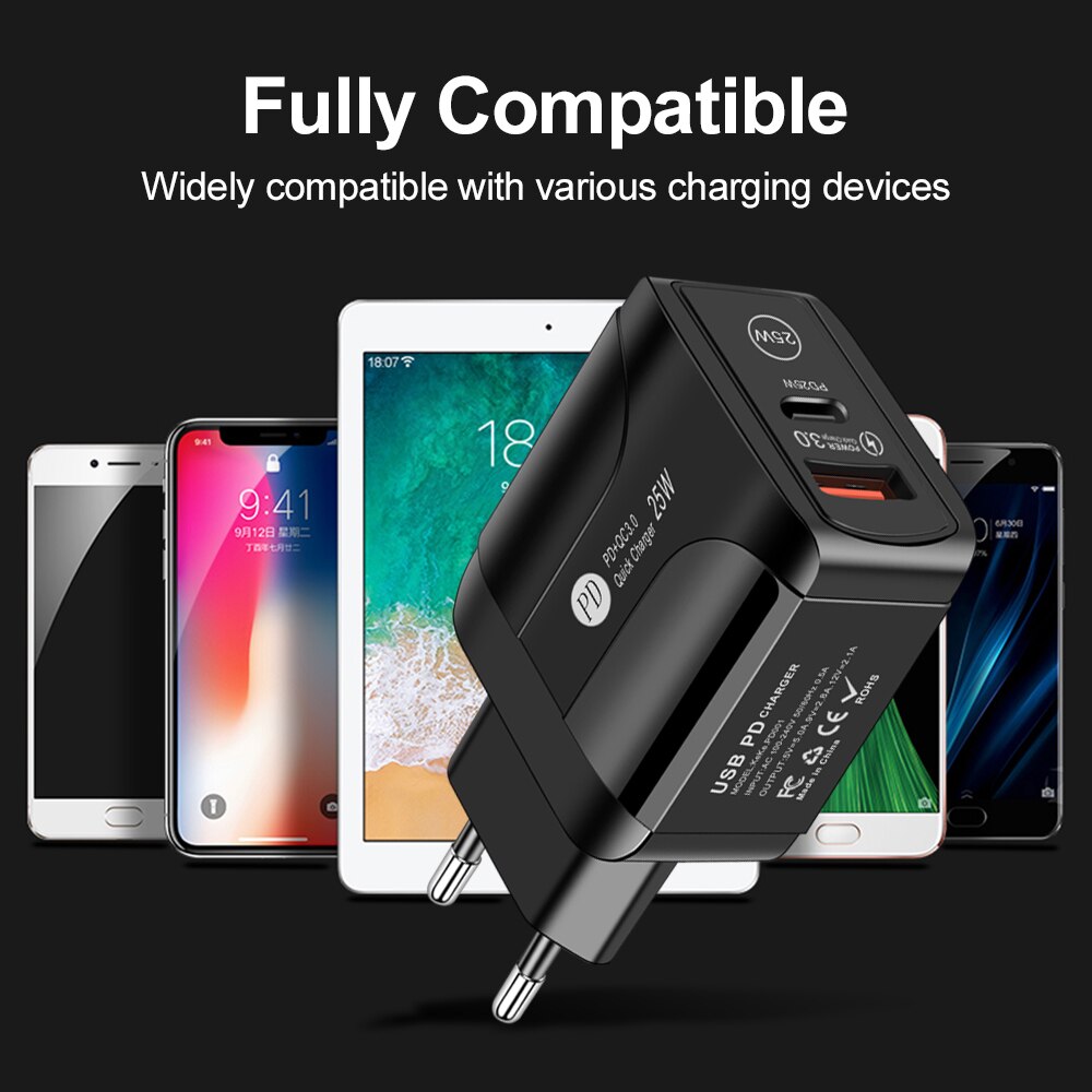 Lovebay Phone Charger PD 25W Quick Charge 3.0 Dual USB Charger For iPhone13 Pro Samsung Xiaomi Mobile Phone Fast Charging