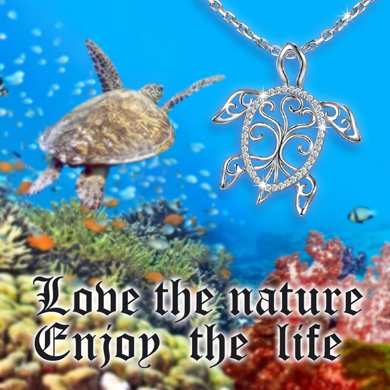 XiaoJing 925 Sterling Silber Meer Schildkröte Halskette Baum des Lebens Schildkröte Anhänger Beachy Mütter Tag Schmuck für Mom