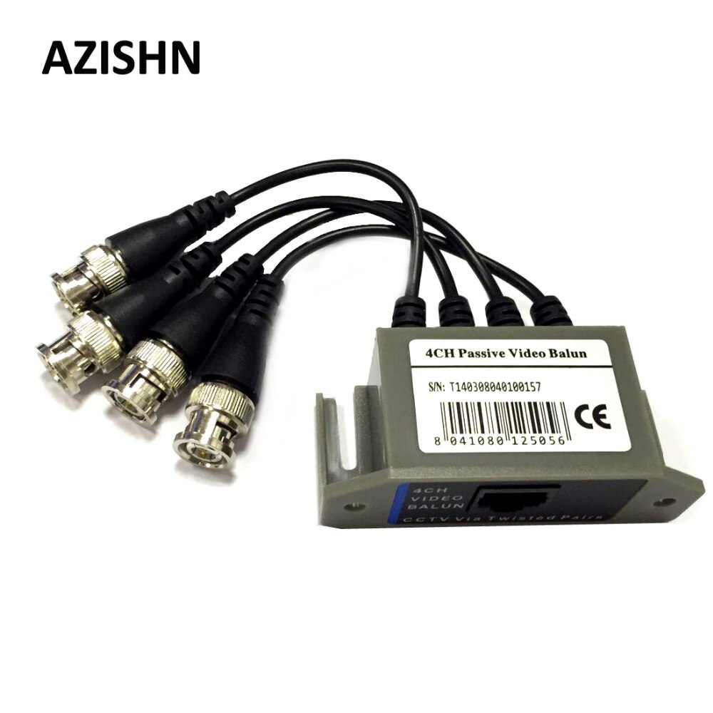 Azishn 4ch hd passiv video balun transceiver bnc til utp  rj45 cctv via snoede par til ahd tvi cvi kamera dvr cctv system