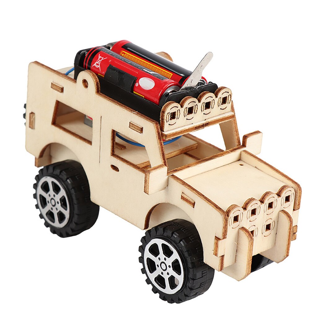 Compuda Kids Diy Houten Elektrische Auto Kit Experiment Onderwijs Kid Puzzel Model Speelgoed Speelgoed Voor Kinderen