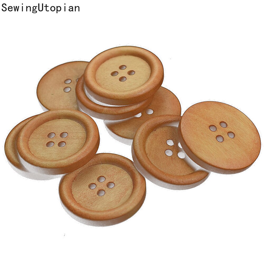 30Pcs 25Mm 4 Gaten Ronde Hout Hand Naaien Knoppen Voor Kinderkleding Scrapbooking Decoratieve Houten Botones Handwerk Accessoires