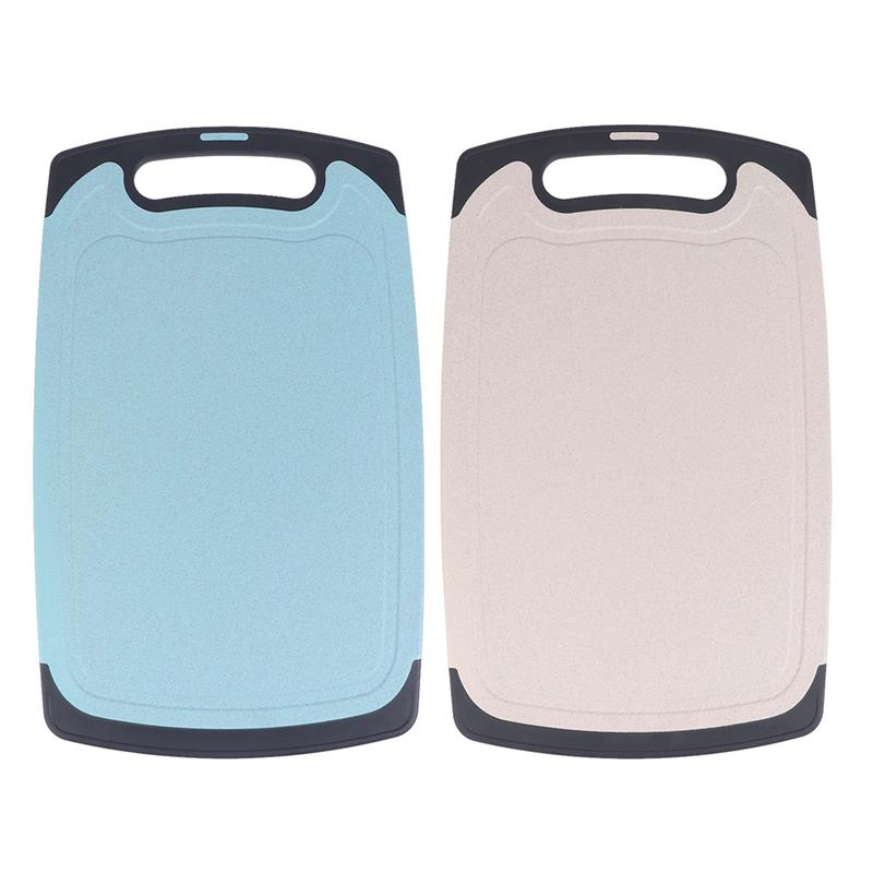 Lot de 2 planches à découper carrées en paille de blé, antibactériennes et anti-moisissure pour la cuisine (bleu + beige): Comme indiqué 32.5 x 20cm