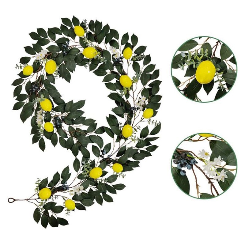 6.5Ft Kunstmatige Citroen Guirlande, Faux Eucalyptus Wijnstokken Met Kunstmatige Citroenen, Lente Kunstmatige Fruit Garland Decor