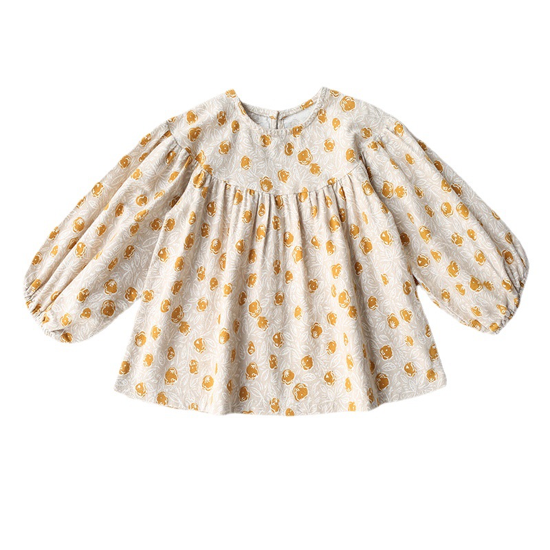 Camicia per bambini in stile nordico primavera autunno dolce girocollo fiore stampato ragazze carine semplici abiti larghi a maniche lunghe