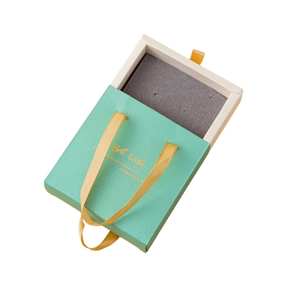 Best Wishes Jewelry Box Paper with Handle for Wedding or Travel Portable Ring Earrings Necklace Packageing Organizer Case