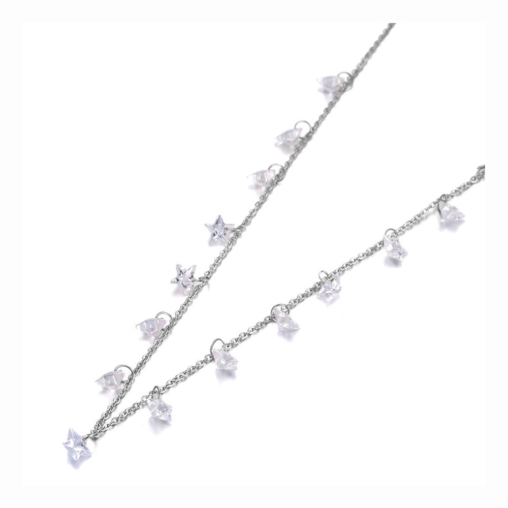 Lokaer Mode Bohemen Rvs Wit Ster Cz Kristal Choker Ketting Strand Hanger Ketting Voor Vrouwen Meisjes N20089: Staal Kleur