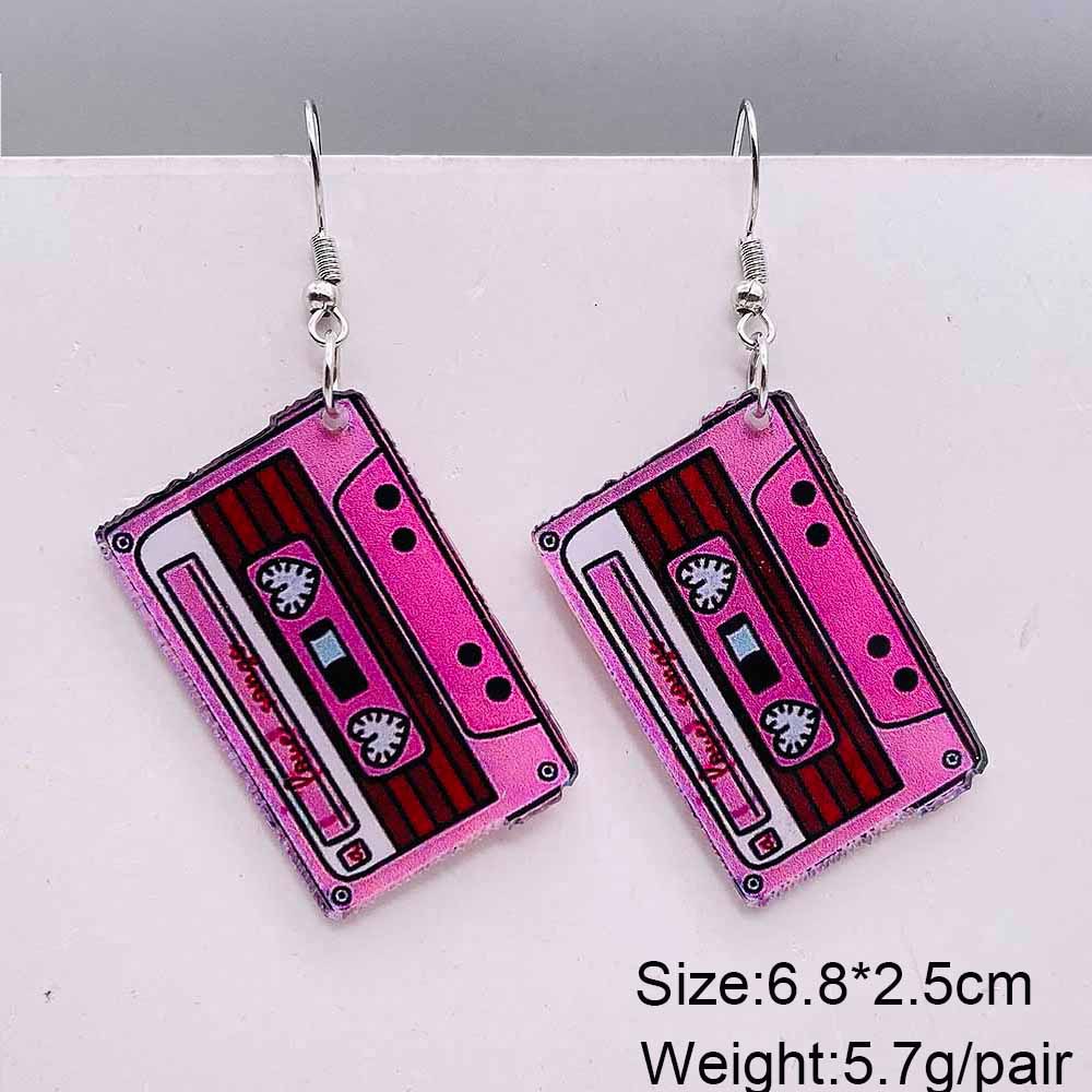 Pendientes de registro de película con cinta de casete de estilo Vintage, pendientes para entusiastas de la música, color blanco y negro, para entusiastas de la música navideña: PLATEADO