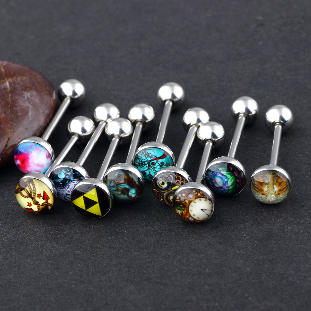 Bulk Mixed Random Pattern 16/19/22mmTongue Bar Barbell 5mm/7mm Ball Surgical Steel Body Piercing 14g 1.6mm
