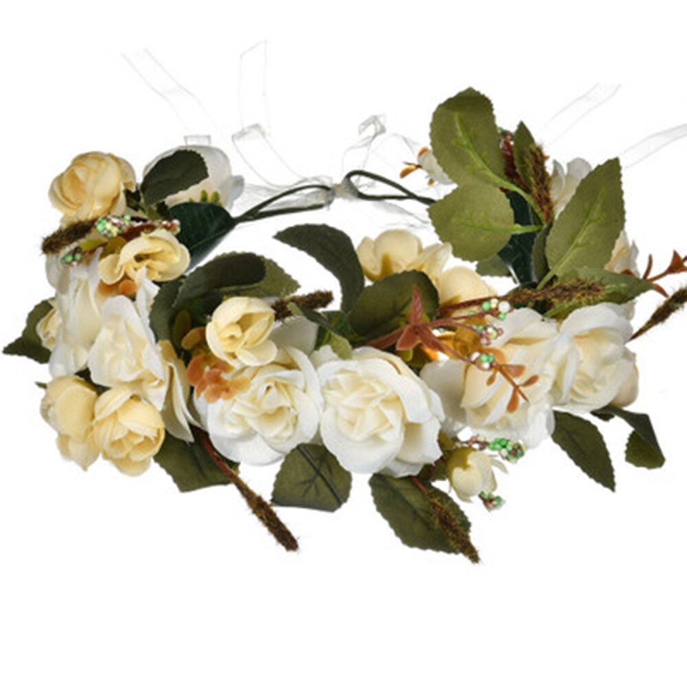 Casamento festa de dama de honra grinalda casamento flor coroa cabeça banda grinalda boêmio noiva seaside férias acessórios de cabelo: Branco leitoso