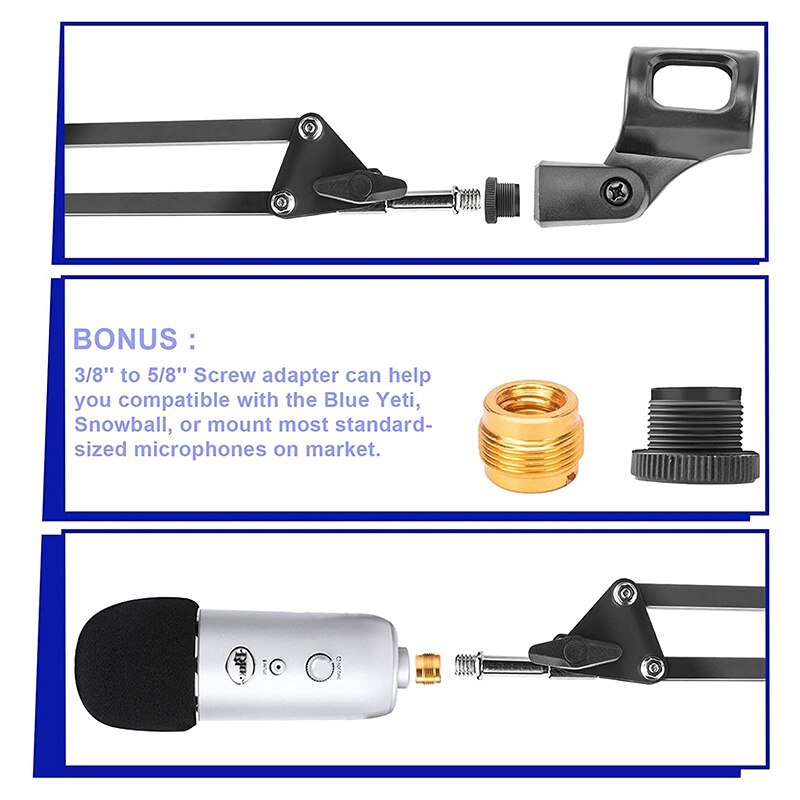 Microphone Arm Stand,Adjustable Suspension Boom Scissor Arm with Screw Adapter and Cable Ties and Other Mics