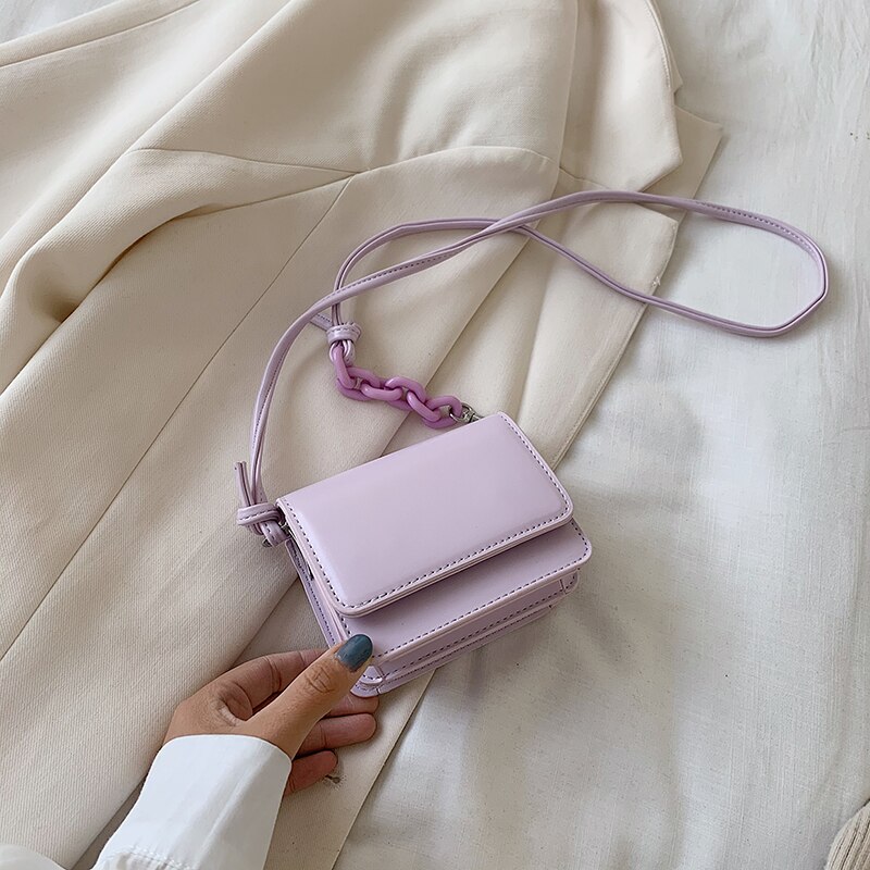 Solid color Mini Square Crossbody bag Summer PU Leather Women's Handbag Casual Shoulder Messenger Bag: 12 CM Purple