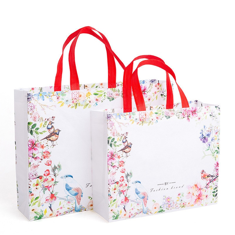 Idyllic Flowers Foldable Non-woven Fabric Shopping Bag Reusable Tote Pouch Women Travel Storage Handbag Shoulder Bag