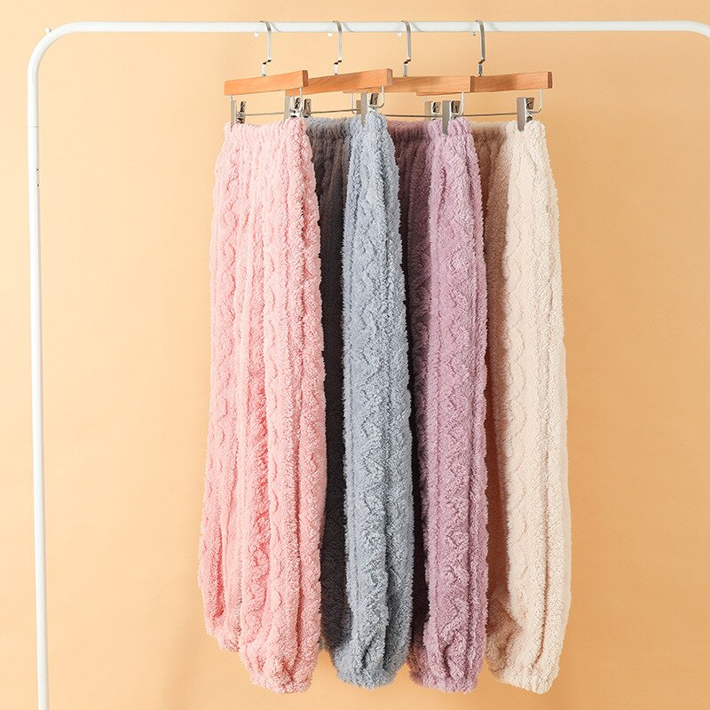 Pantalones de pijama de franela para mujer, pantalón grueso y cálido para dormir, holgado, cómodo, de lana Coral, de felpa, informal