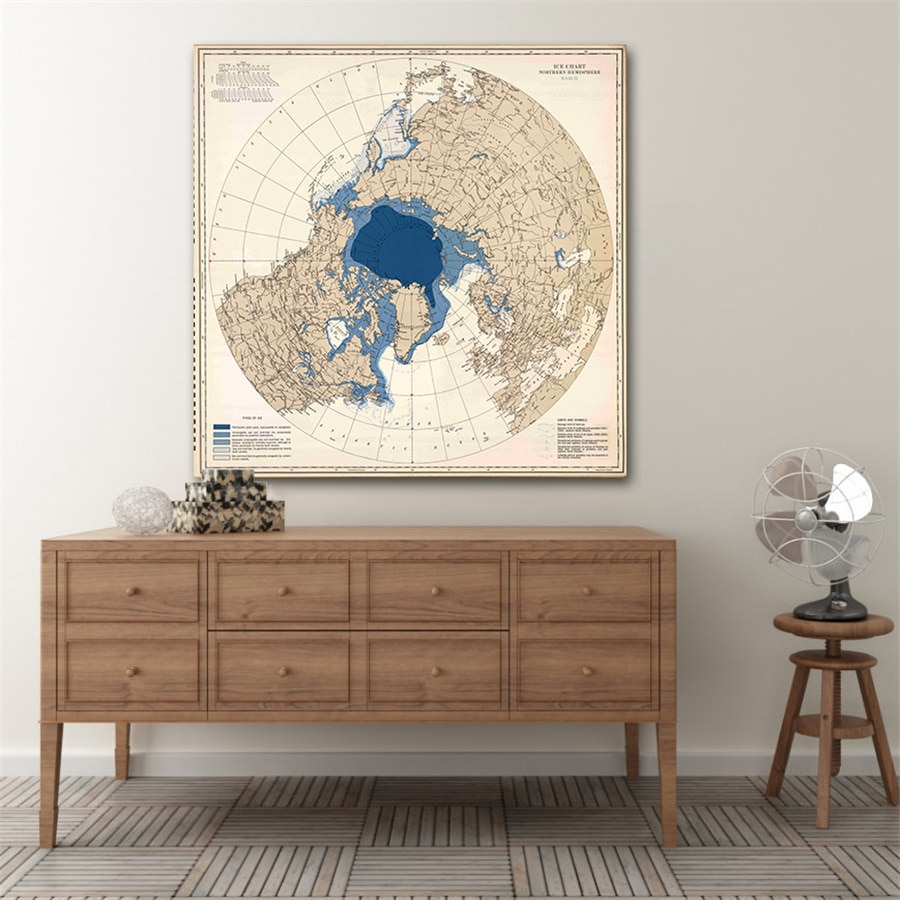 Arctic Ocean Map Ice Chart Details Comments Delicate Canvas Wall Sticker Geography Learning Home Decor Bar Cafe Print Poster