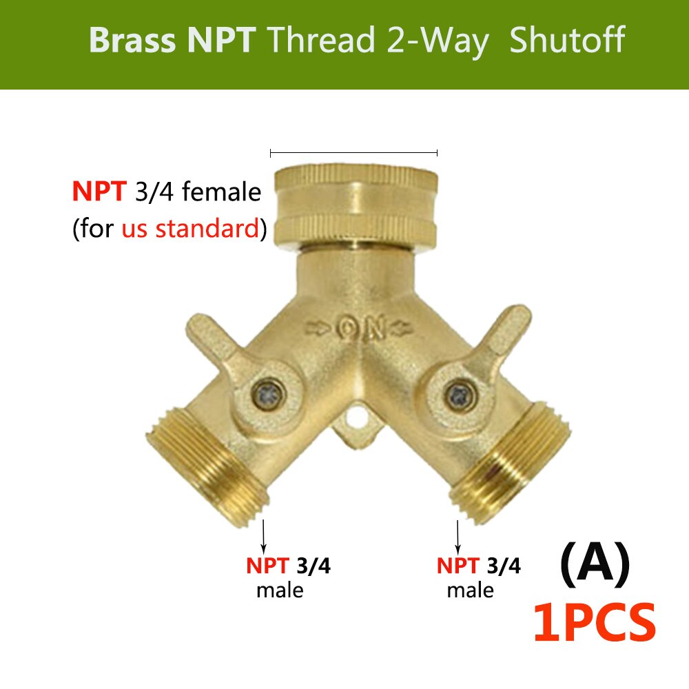 3/4 ''16Mm Zware Messing Y Splitter Bsp/Npt Dual Outlet Tap Connector 2 Way Adapter 2 kleppen Tuin Irrigatie Gewrichten: A