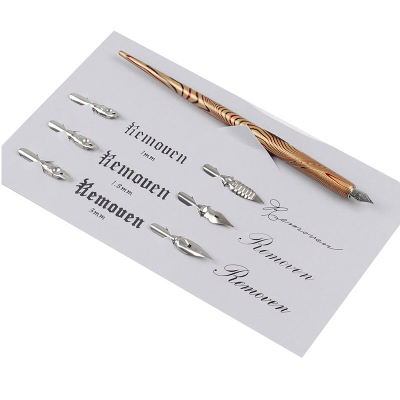 Dip Pen Wood Handcrafted Calligraphy Nib Holder Set with 6 Nib for Practicing Different Fonts Dip Pens Writing Supplies Pen: Gold