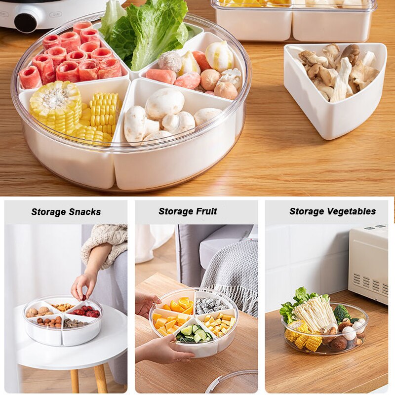 Plastic Airtight Food Containers with Transparent Lid Snack Box Fruit Tray with Compartments Kitchen Refrigerator Organizer