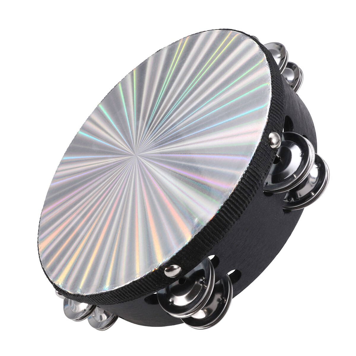 8'' Musical Tambourine Reflective Percussion Wood Frame Double Row Metal Jingle Church Band Musical Instruments For Party