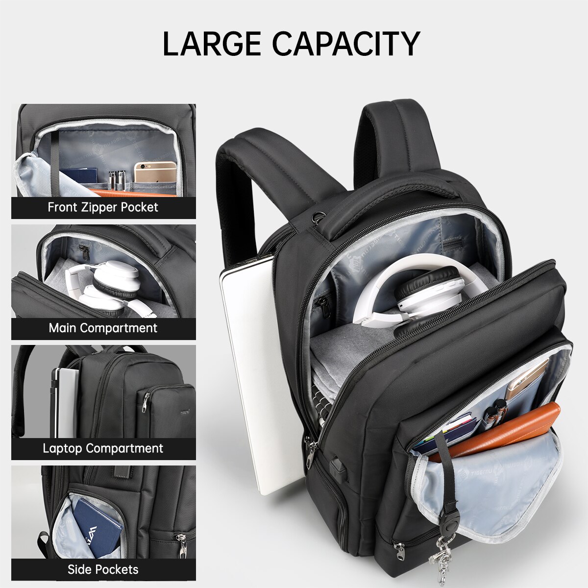 Tigernu Anti theft 15.6&quot;Laptop USB Charging Women Backpack Waterproof Travel Solid Mochila Women Large Capacity Schoolbag Female