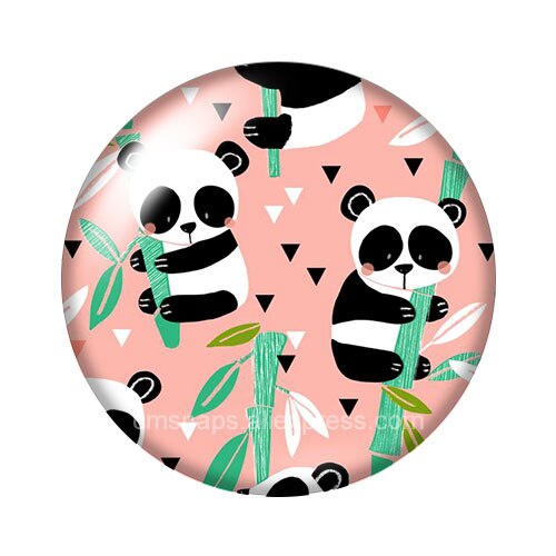 Lovely Panda 18mm snap buttons 10pcs mixed round photo glass cabochon style for snap button jewelry: DB1097-02