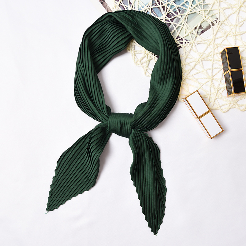 Plain Women Square Silk Scarf Skinny Ribbon Head Neck Small Pleated Hair Tie Band Kerchief Satin Foulard Scarves: Color 7
