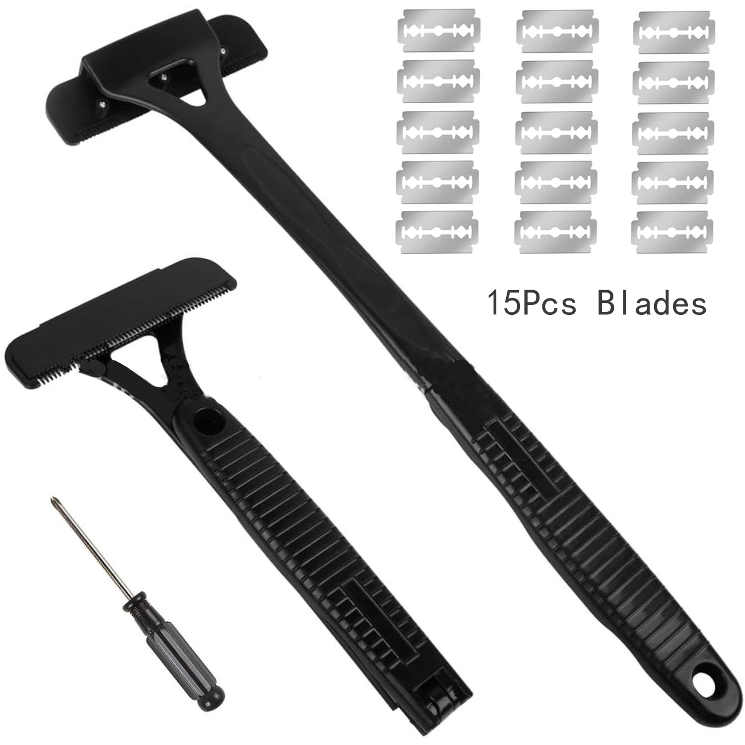 Afeitadora de pelo para hombre, afeitadora corporal de seguridad con mango largo, recortadora plegable, herramienta de afeitar para eliminación de piernas y cuerpo con cuchillas: Negro