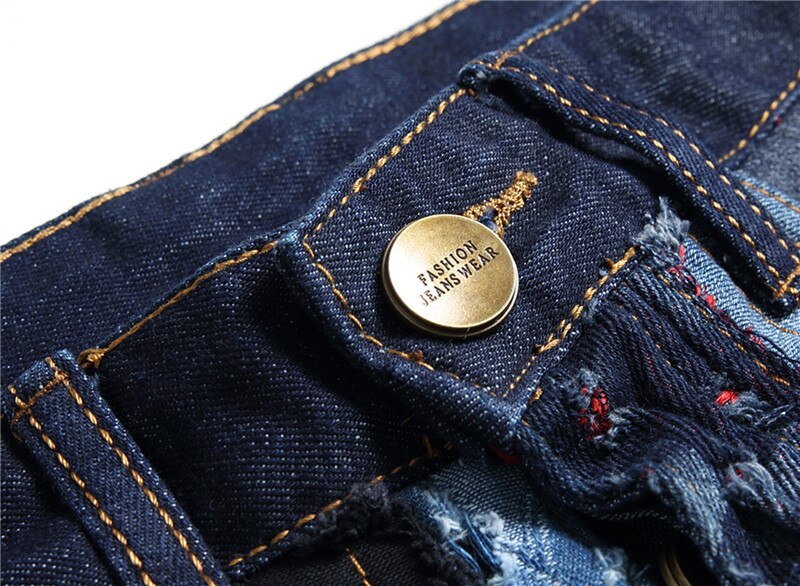Jeans rasgado botão de ajuste reto masculino destruído retalhos punk hip hop moda algodão denim calças dropshipping