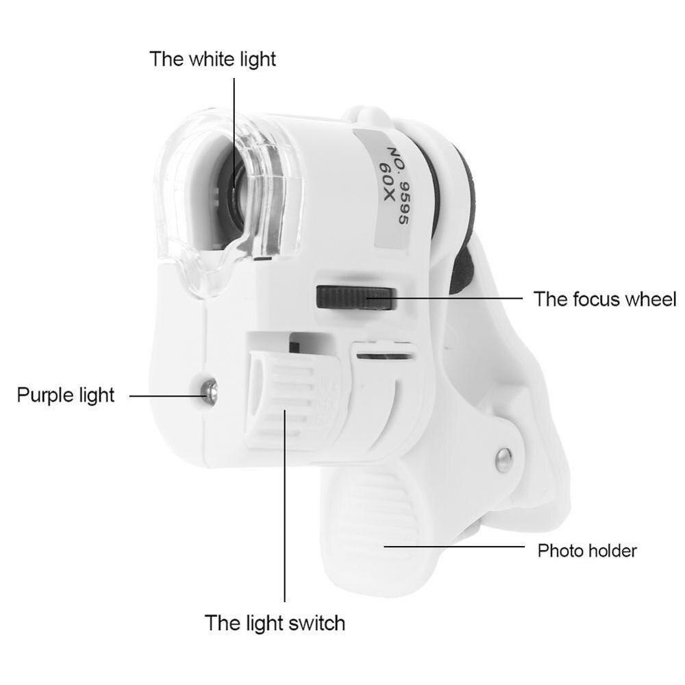 Universal 60X Mobile Phone Microscope Macro Lens Zoom Clip Camera Magnifying Phone Micro Light Glass with Microscope LED LE G9T2