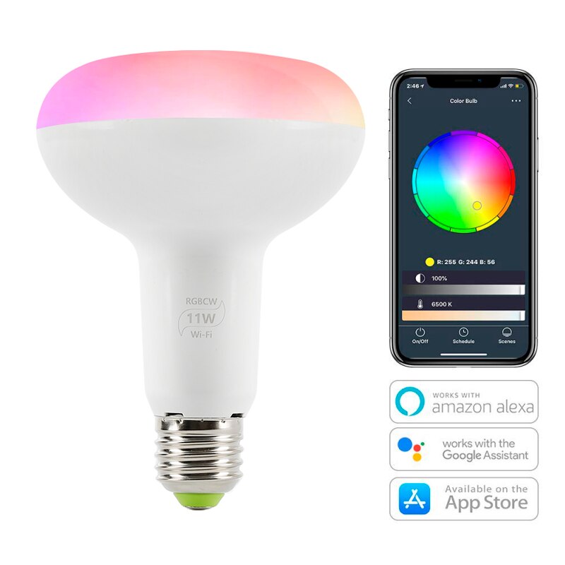 WiFi Smart Light Bulb 11W R95 Dimmable Multicolor Wake-Up Lights No Hub Required Compatible with Alexa and Google Assistant