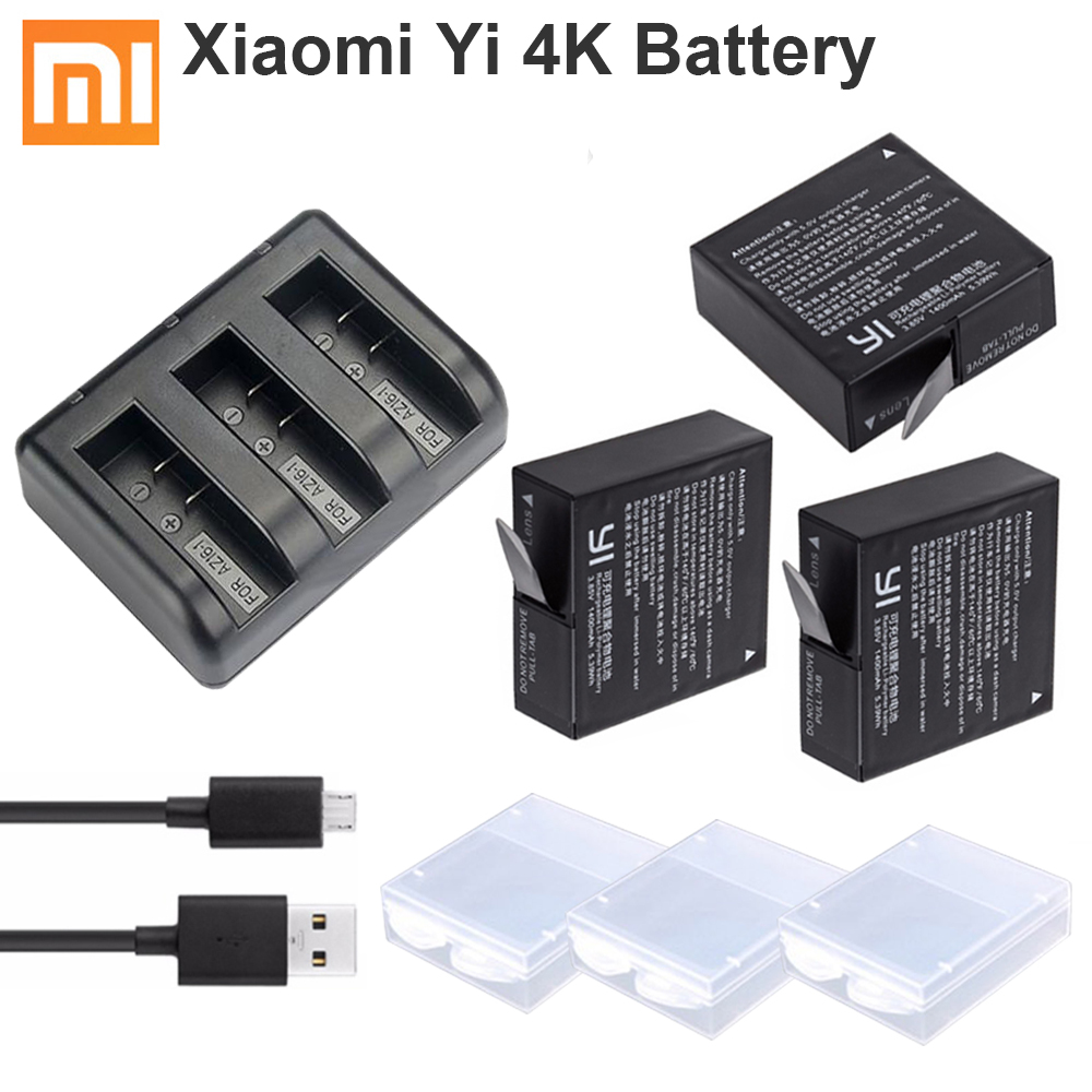 1400mAh Batterij Voor Originele Xiaomi Yi II Xiami yi 4k Batterijen + LED USB 3-slots Charger voor Xiaoyi Yi Lite Actie Camera