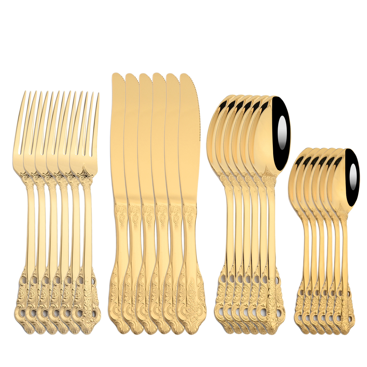 24Pcs Blue Cutlery Set Knives Fork Tea Spoon Dinner Tableware 304 Stainless Steel Dinnerware Set Kitchen Flatware Silverware: Gold 24pcs