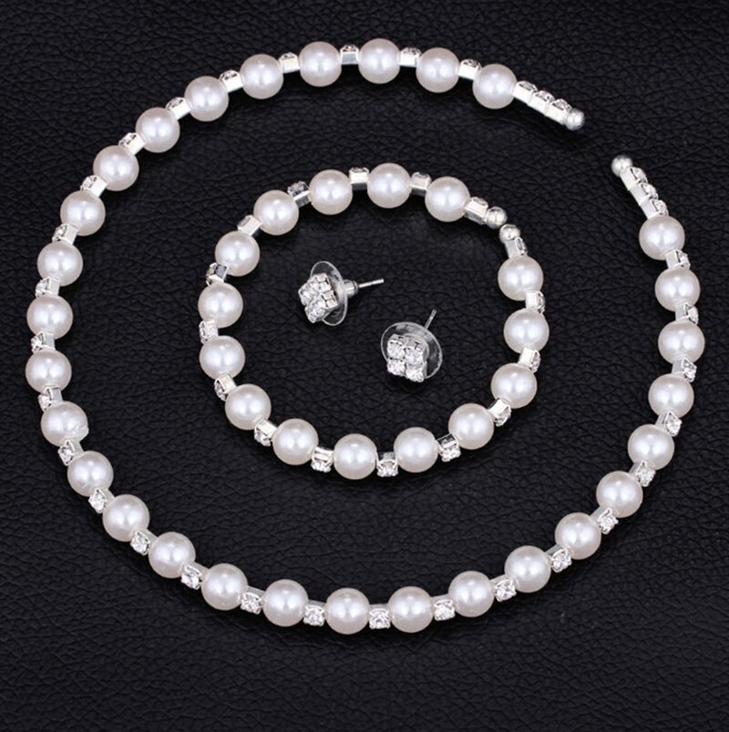 Charm Wedding Bridal Jewelry Set Pearl Party Prom Crystal Bracelet Necklace Earrings for Women jewellery sets