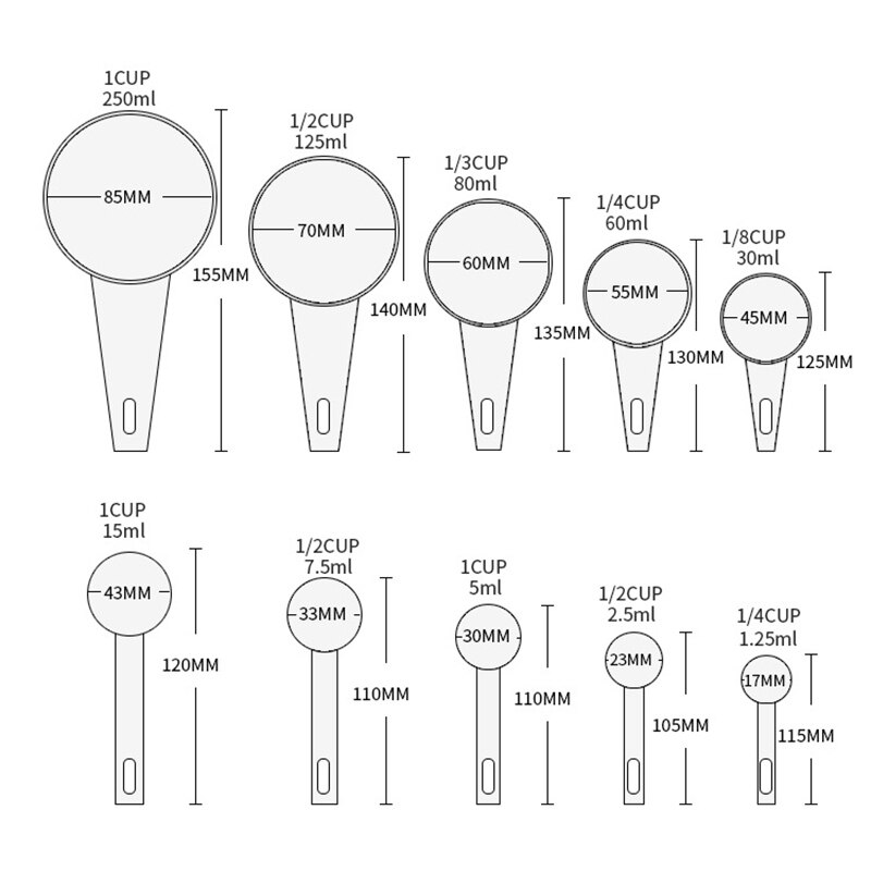 Juego de tazas y cucharas medidoras, juego de 11 unidades de plástico, juego de tazas medidoras con combinación apilable, accesorios de cocina