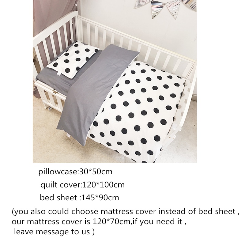 3pcs/set All Cotton Baby Bedding Set Newborns Crib Bedding Baby Boys Girls Bed Linens Kit Quilt Cover Fitted Sheet Pillowcase: dots