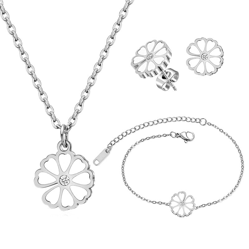 BICUX Stainless Steel White Shell Flower Jewelry Sets For Women Luxury Earrings/Necklace/Bracelet 2022: 030