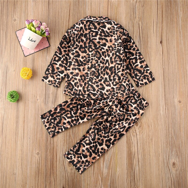 Herfst/Zomer Kinderkleding Pyjama Set Baby Boy Meisje Kleding Toevallige Lange Mouw Nachtkleding Set Leopard Kids Tops + broek