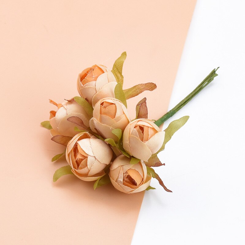 6 piezas ramo multicolor rosas de seda jarrones para decoración del hogar boda flores decorativas al por mayor guirnalda de Navidad álbum de recortes: 4