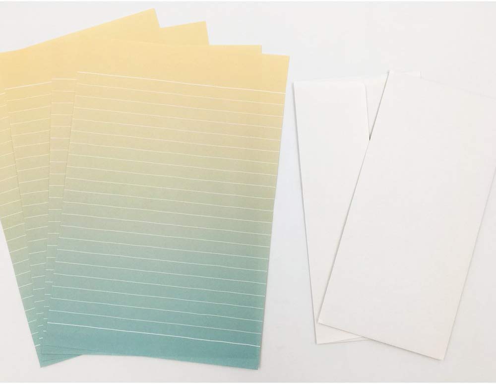 Graduated Color Letter 4 PCS Writing Lined Paper and 2 PCS Envelopes Stationary Set For Kids Boys Girls Office School: Green-Yellow