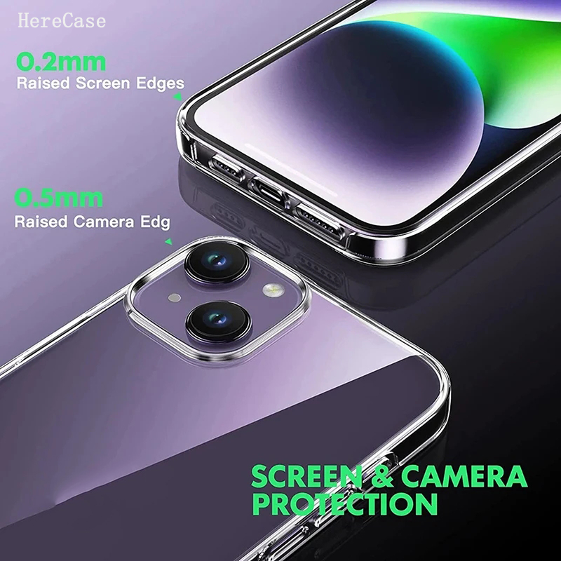 Coque de téléphone transparente avec film avant souple et coque de pare-chocs arrière en PC dur, protection complète à 360, iPhone 15 14 Plus 13 12 11 Pro XS Max X