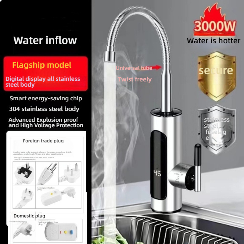 3000W 220V Electric Kitchen Water Heater Tap Instant stainless steel Water Faucet Heater Cold Heating Faucet Water Heater