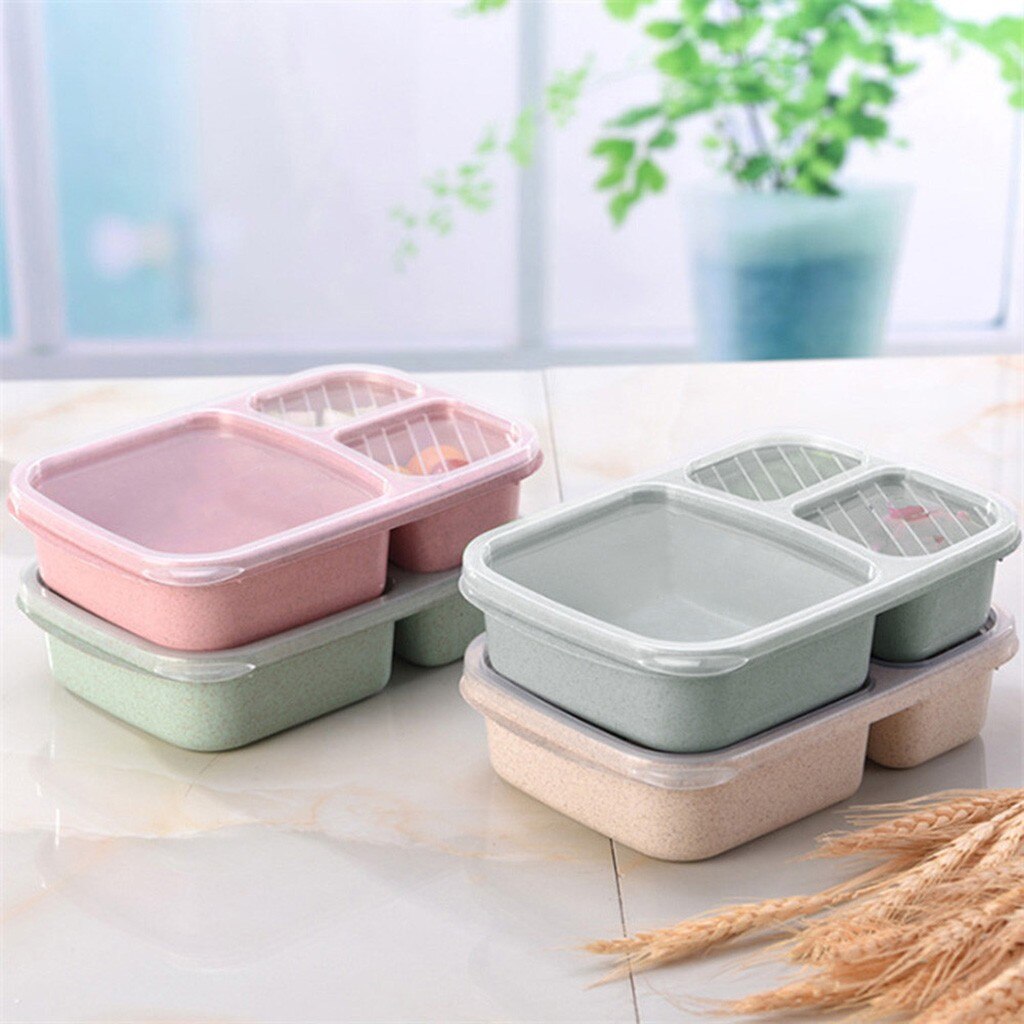 Fiambrera Bento de paja de trigo para Picnic, 3 compartimentos, almacenamiento de comida, contenedor de comida, preparación de comida, vajilla de cocina, caja de comida portátil