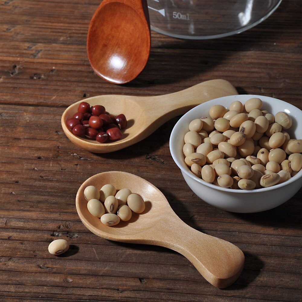 6 Pcs Wooden Condiments Seasoning Spoon Small Solid Wood Sugar Tea Coffee Jam Scoop Cooking Tool Kitchen Gadgets