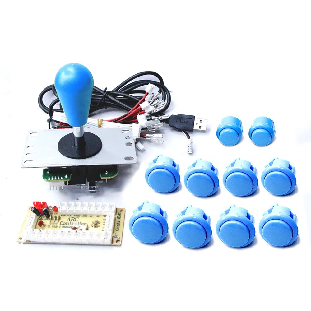 Copie SANWA Machine de jeu Console d'arcade Kit de bricolage boutons poussoirs de Joystick 8 voies pour PC Raspberry Pi contrôleur de carte USB à retard zéro: Bleu