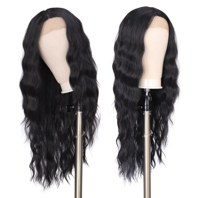 28 tommer deep wave blonde frontparykker til kvinder omber farve sort syntetisk hår limfri blonde parykker med naturlig hårlinje