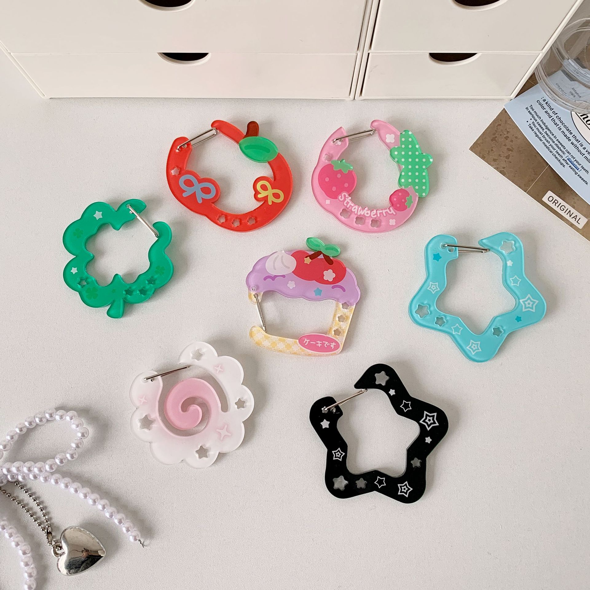 Ins Stijl Leuke Acryl Cartoon Sleutelhanger Houder Korea Kawaii Fruit Cupcake Stervormige Decor voor Tas Hanger Haak Sleutel Hangend