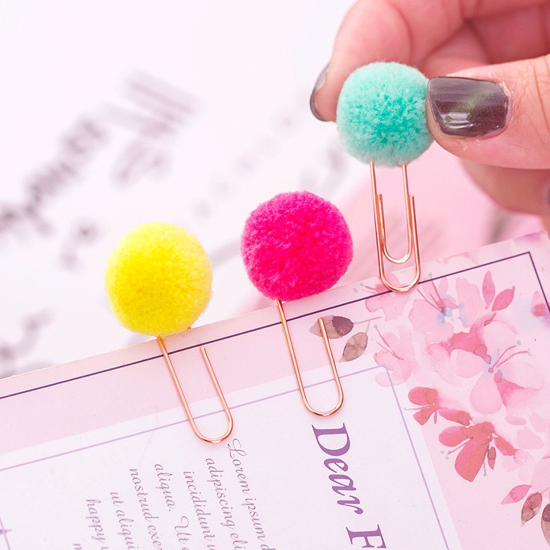 Bola de Pelo de metal rosa dorado para mujer, clip de papel de modelado, papelería escolar, suministros decorativos para fotos, papelería, 1 ud.