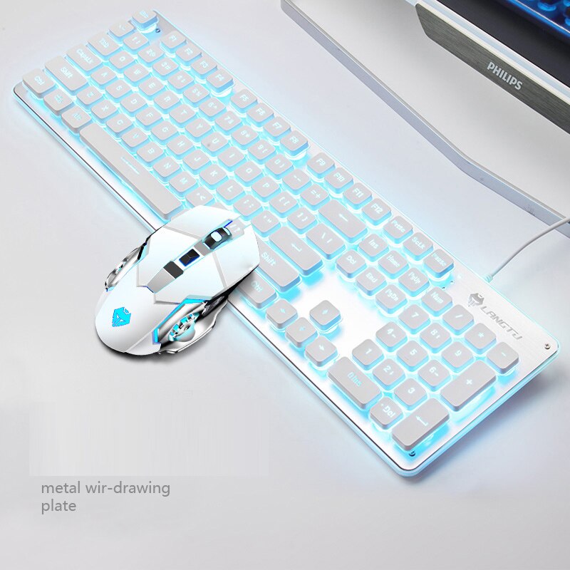 Gaming Keyboard Backlit Keyboard With Silent Gaming Mouse Set Keyboard Mouse Gamer Kit For Computer Game PC Laptop: White Set (Blue)